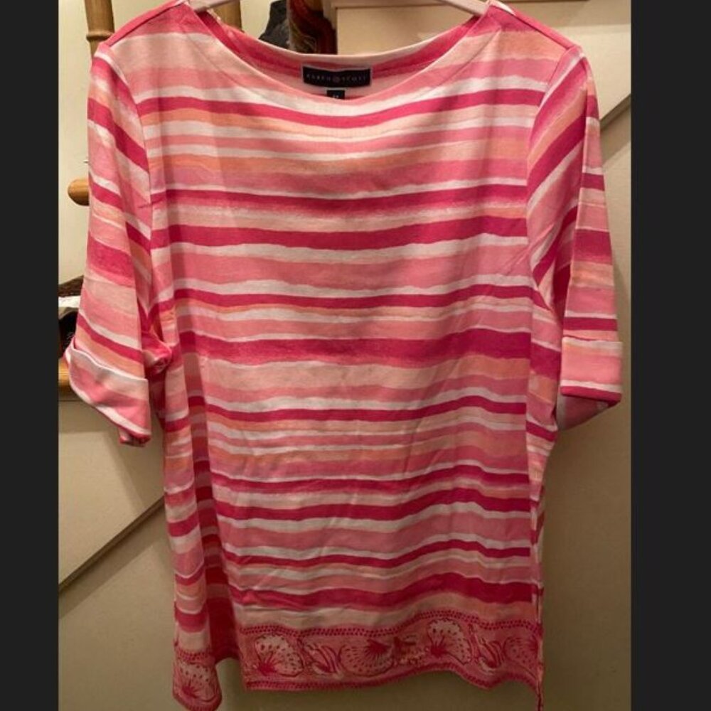 NWT Karen Scott Pink Striped Top